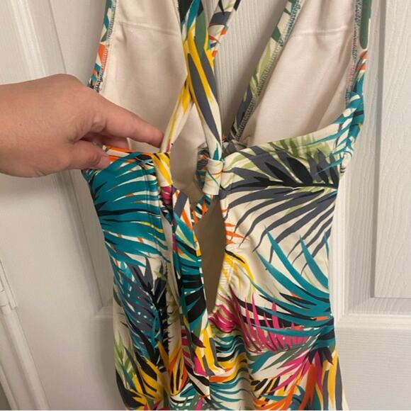 Shade & Shore Tropical Print Swimsuit Plunge Ring Multi Tropical Print Small - Picture 5 of 6